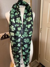 Saint Patrick's/Patty's Day Women Black Scarf w/Green/Shamrocks. 13" x 60".