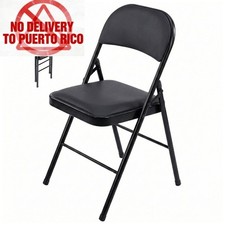 Folding Chairs 2-Pack/4-Pack, Padded PU Leather Seat, Heavy Duty,Black/Khaki