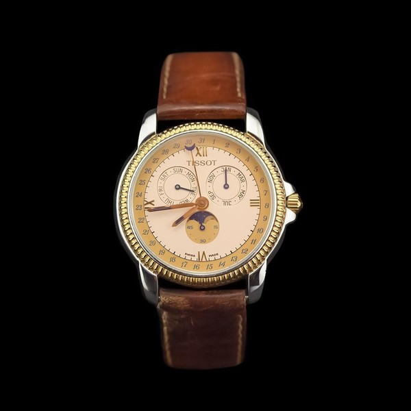 Tissot C285/385C Vintage Armbanduhr Quarz Edelstahl Mondphase