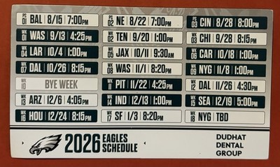 2026 PHILADELPHIA EAGLES Schedule   NFL Football Sked   COOL SMALL MAGNET DDG