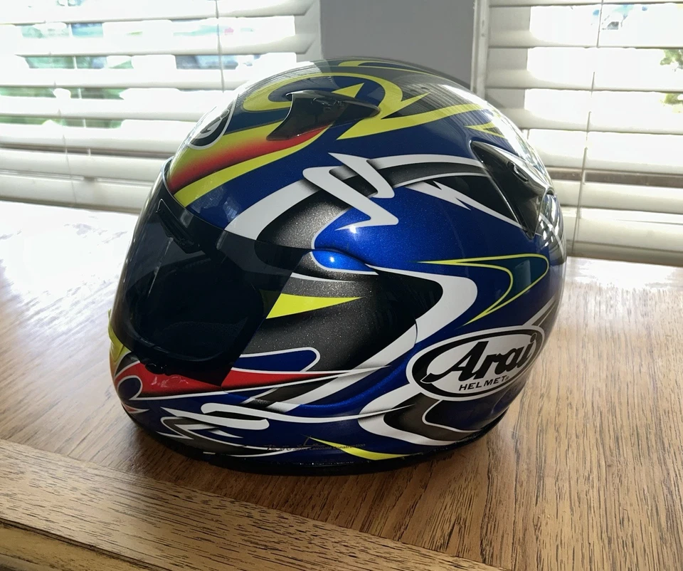 Casco de motocicleta Arai Quantum 2 cara completa grande azul/gráfico de neón Japón Foto 3 de 4