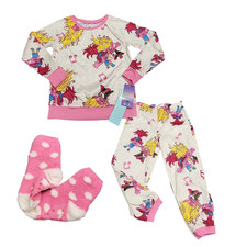 Girls Pajama Set Small Size 6/6X Allover Printed Top with Pants and Socks
