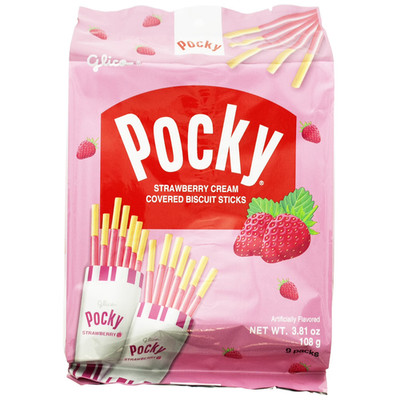 Glico Strawberry Cream Covered Biscuit Sticks, 3.81 Oz, 9 Count