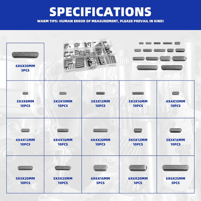 220Pcs Keyway Key Stock Assortment Kit, Square Parallel Drive