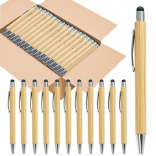 250 Pack Bamboo Pens Bulk with Touch Stylus Tip Wooden Bamboo Pens Engraving ...