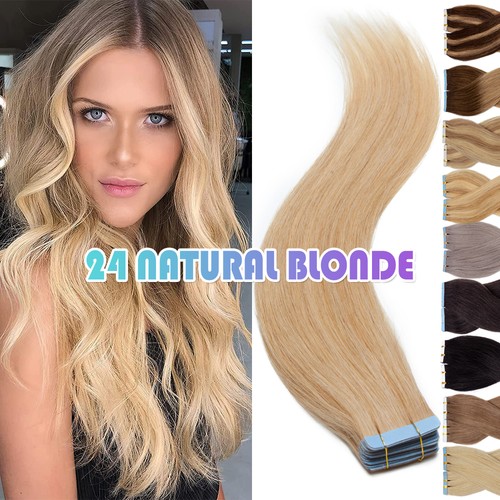 100% Real Remy Skin Weft Tape in Human Hair Extensions THICK Full Head 150G 18in - Picture 29 of 44
