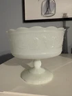 Vintage E.O. Brody Co. Milk Glass Pedestal Bowl | USA | Scalloped Edge Compote