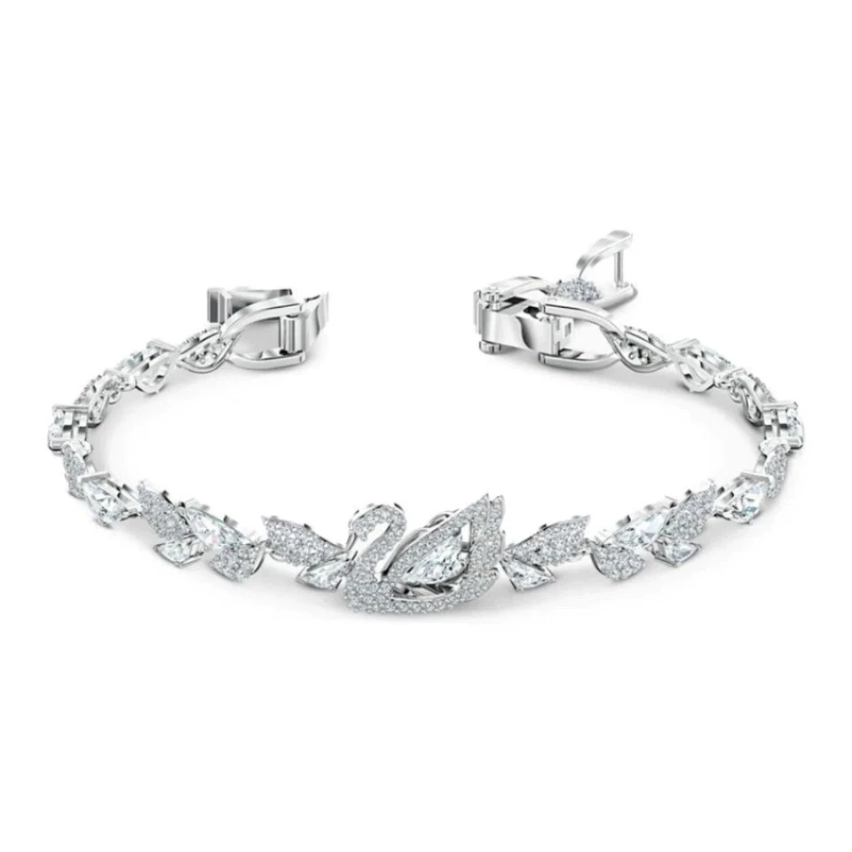 Pulsera Swarovski Cisne Cristal Moda Joyería Blanco Rodio Chapado 16cm Foto 3 de 4