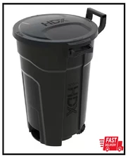 32 Gal. Black Outdoor Vented Trash Can with Wheels, Domed Lid, Rounded Handles,