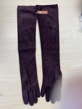 Women's Elbow Gloves, Brown Nubuck Leather Loro Piana