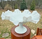 VTG Fenton Hobnail Milk Glass Compote Footed Candy Dish Ruffled Edge
