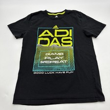 Adidas T-shirt Youth Boys L 14/16 Y Black Graphic Print Logo 100 Cotton. 39733