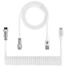 White Detachable Metal Aviator Spiral Coiled Mechanical Gaming Keyboard Cable
