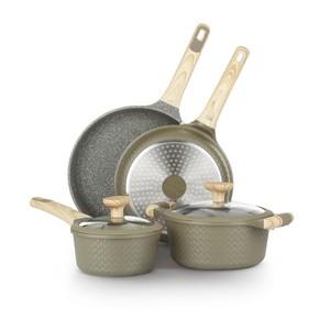 Bambù 6Pcs Ensemble de cuisson, casseroles en aluminium moulé sous pression, poêles antiadhésives a