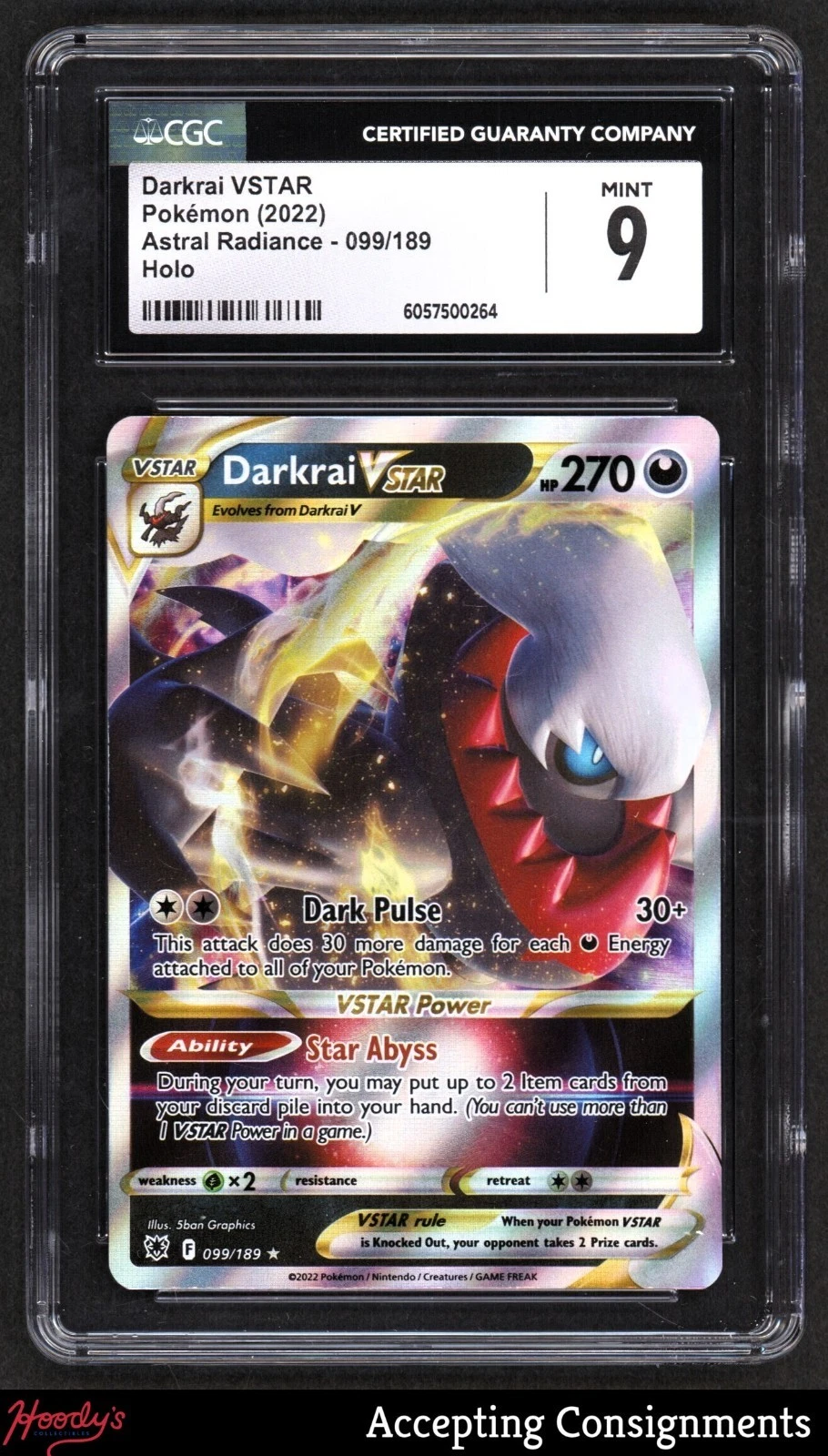 2022 Pokemon Sword and Shield Astral Radiance #099 Darkrai VSTAR CGC 9 MINT