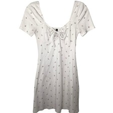 H&M Divided Dress Sz S White Mini Milkmaid Babydoll Y2K Floral Stretchy Coquette