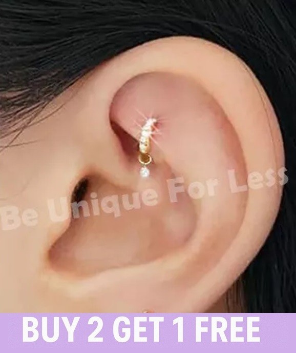 Aro nariz cartílago tragus colgante cristal anillo hélice plata oro