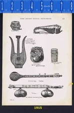 Hindu,  Siam Taphon & Buddhist Mokugyo Drums, Sarod, Lyre  - 1915 Illustration