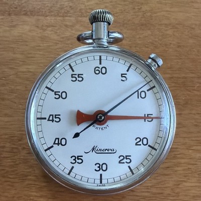 Vintage 1955-59 Swiss Minerva Stopwatch 7 Jewel DXO import Stamp Beautiful