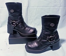 Women's Harley Davidson Motorcycle Pavement Black Leather Harness Boots Sz 5.5