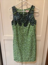 Lilly Pulitzer Little Master of the House Green Blue Sleeveless Shift Dress Sz 0