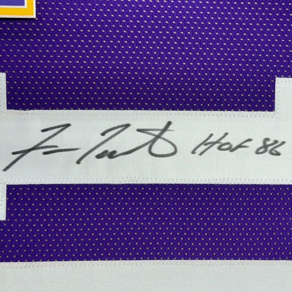 Framed Autographed/Signed Fran Tarkenton HOF 86 33x42 Purple Jersey JSA COA - Image 2 of 2