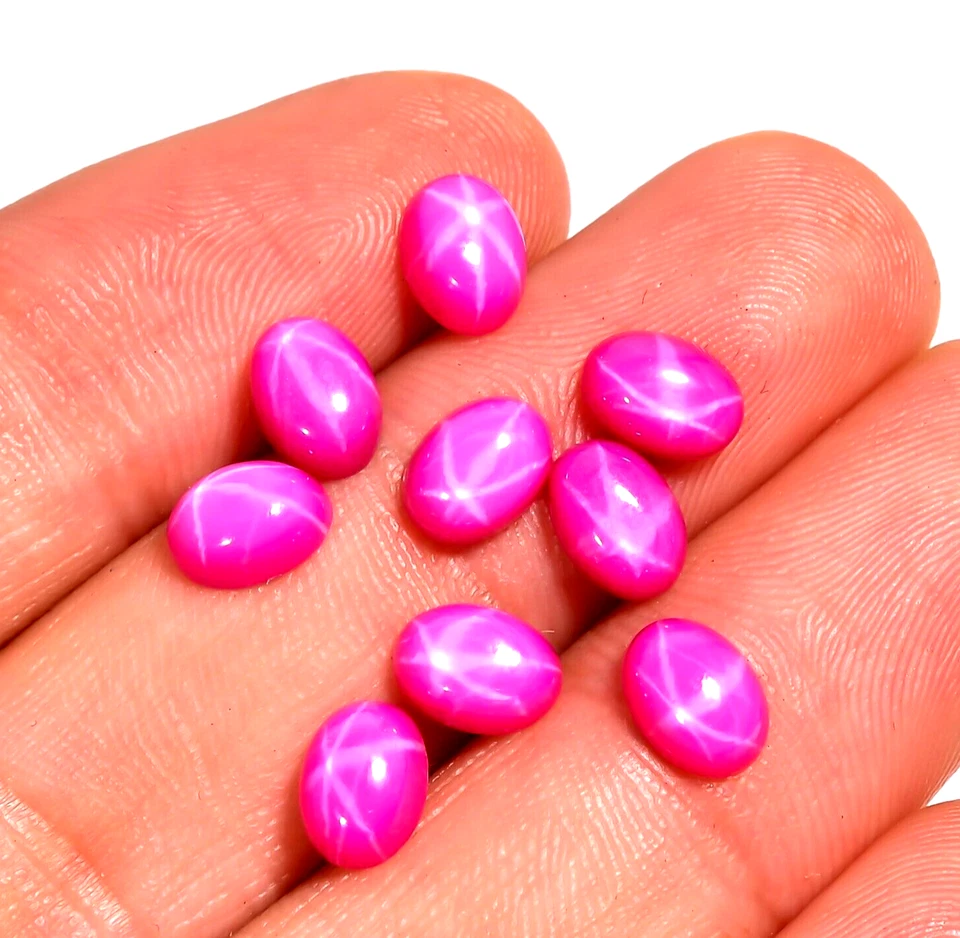 Lab Crated Ruby Star Oval Gemstone Pink Linde Star Ruby Lot 9 Pic 7X5X3 mm 12CT - Image 2 of 2