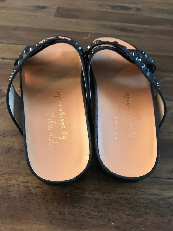 Sandalias planas Ann Marino de cuero negras con punta abierta zapatos sin cordones talla 7M usadas en excelente estado Foto 4 de 4