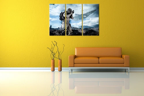 3-teilig 120x80cm Lein-Wand-Bild: Star Wars Stormtrooper vor Sternenzerstörer - Bild 3 von 5