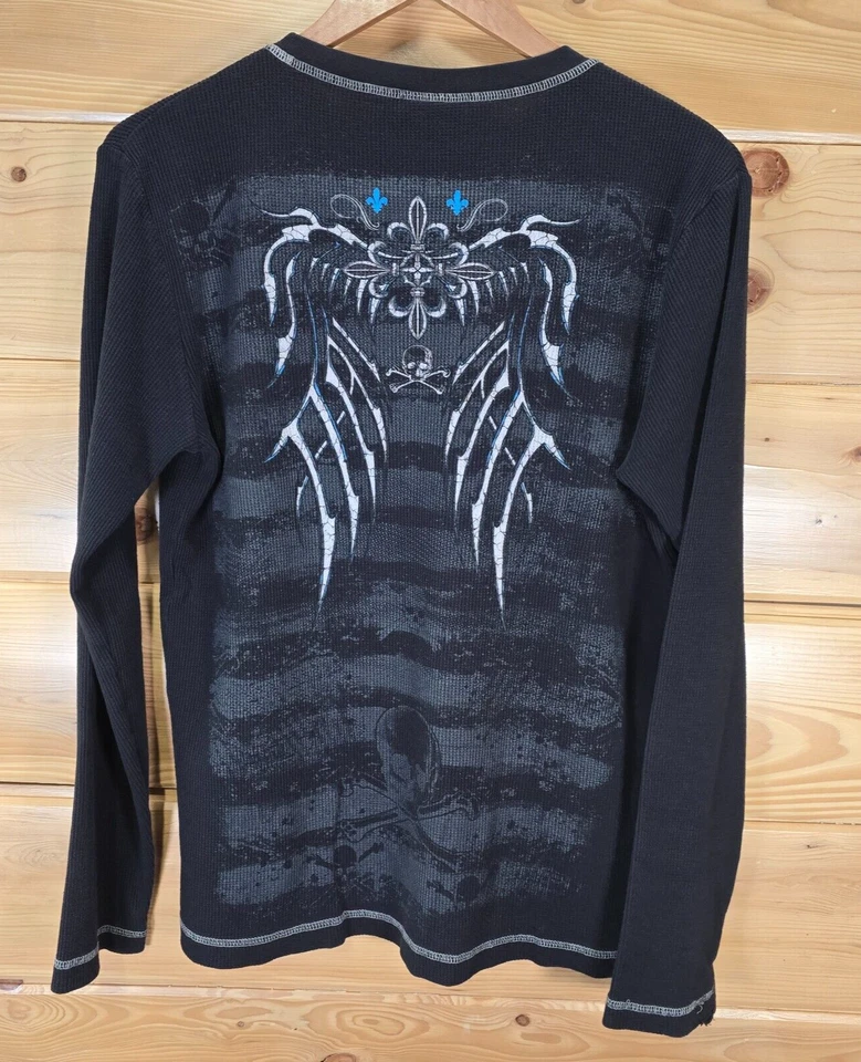 Camisa Y2K No Boundaries Negra Térmica Manga Larga Adulto Mediana Cruz Calavera LEER Foto 3 de 4