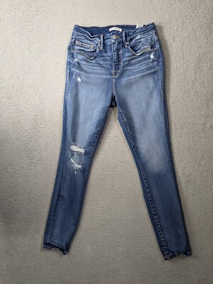 Good American Jeans Womens 6/28 Good Legs Crop Skinny Distressed Destroyed Blue