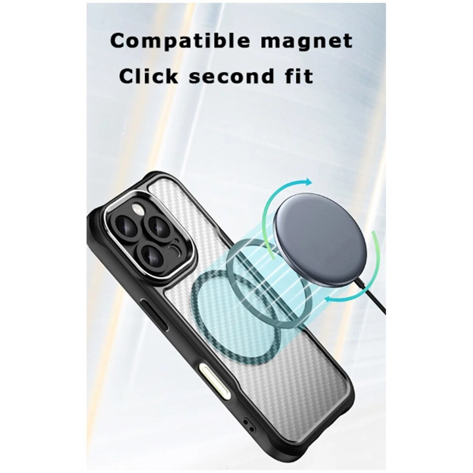 Capa magnética de fibra de carbono translúcida de qualidade superior para iPhone 16 Pro NOVA - Imagem 4 de 4