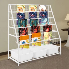 BOOKSHELVES W/ STORAGE BOXES BOOK DISPLAY RACK,KIDS BOOKCASE WITH STORAGE WHITE