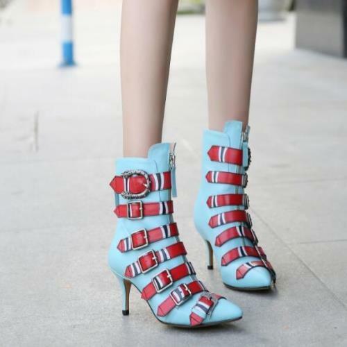Womens Multi Color Ankle Boots Pointy toe Buckle Meta Stilettos High Heel Shoes - Picture 9 of 16