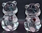 Vintage FENTON Clear Glass TEDDY BEAR  Pink / Red Heart Set 3.5"