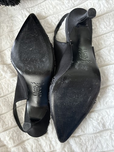 Nina Black Satin Sequin Size 7 Sling Back Pump Shoe, Holiday/Wedding/formal - Picture 4 of 7