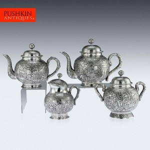 ANTIQUE 19thC CHINESE EXCEPTIONAL SOLID SILVER TEA SERVICE, HONG KONG c.1890