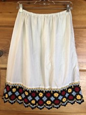 Vintage Home Made Med  Skirt Elastic Waist Crochet Hem Boho Hippie Cottage Core