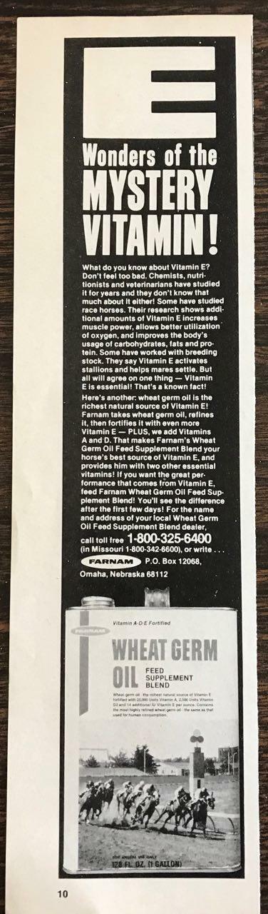 1978 Farnam Wheat Germ Oil Feed Supplement Blend for Horses Print Ad