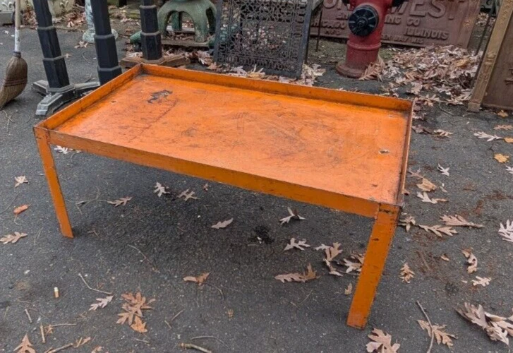 Industrial Steel Mid Century Modern Coffee Table in Orange Paint - Image 4 of 4