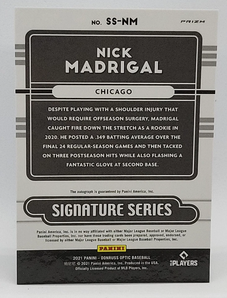 2021 Donruss Optic Nick Madrigal Signature Series Holo Auto White Sox Free Ship - Image 2 of 2