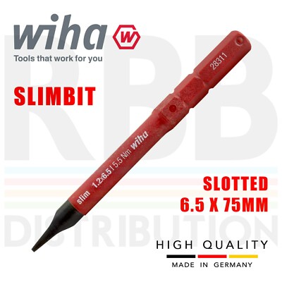 Wiha 34582 Slimbit Screwdriver Slotted 6.5mm Head 75mm 1000v VDE Electrician