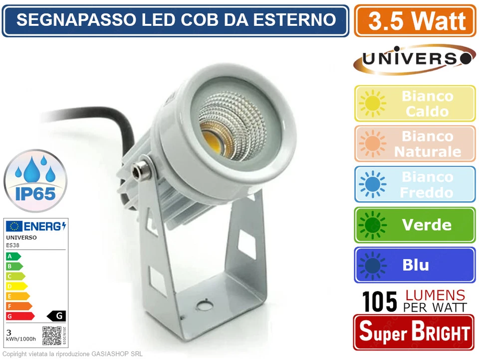 FARO PROIETTORE COB LED ORIENTABILE DA GIARDINO COLORE BIANCO DA 3.5W IP65 360LM - Immagine 2 di 2