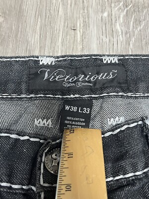 Victorious Urban Couture Jeans Black Denim Mens 38x33 Rhinestones