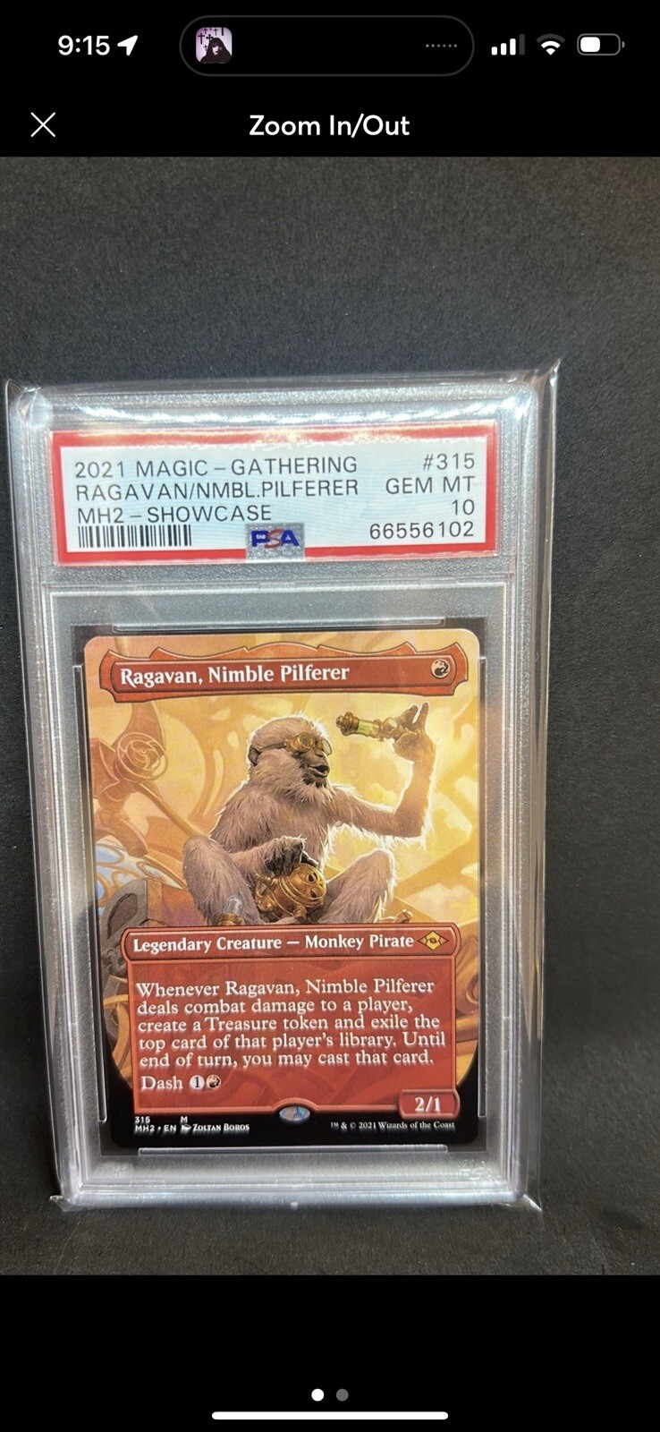 PSA 10 Gem Mint MTG Ragavan, Nimble Pilferer Modern Horizons 2 Borderless 315 M
