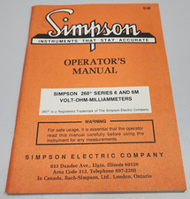 Simpson Operator's Manual Volt-Ohm-Milliammeter Model 260 Series 6 & 6M 6-110928