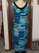 Avenue Dress Size 14 16 Blue Green Black Striped Sleeveless V Neck