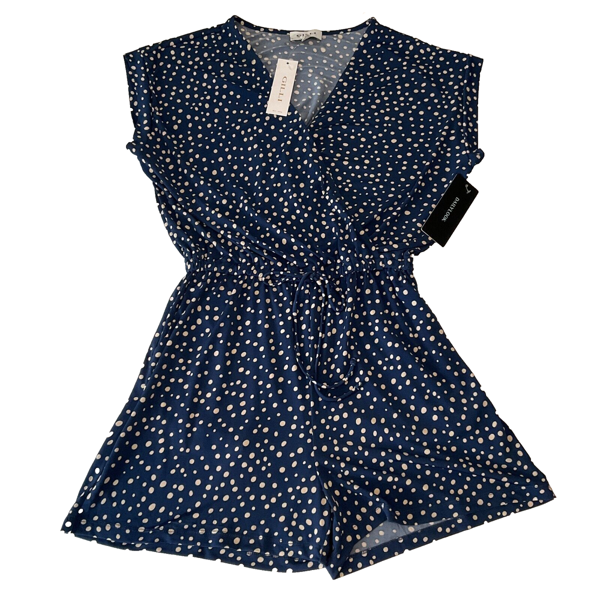 Gilli Daily Look Romper Womens Size M Blue White Polka Dots Stretch | eBay