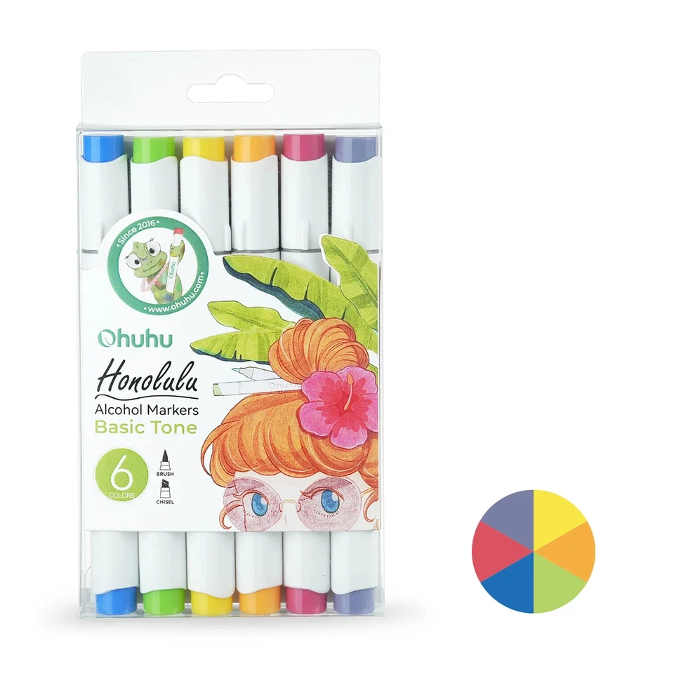 Ohuhu Honolulu 6 Farben Dual Tips Alkohol Kunst Marker Grundton - Pinsel & Meißel