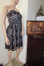 Mela Loves London Contrast Floral Lace Bandeau Party Prom Dress 14 Black/Nude